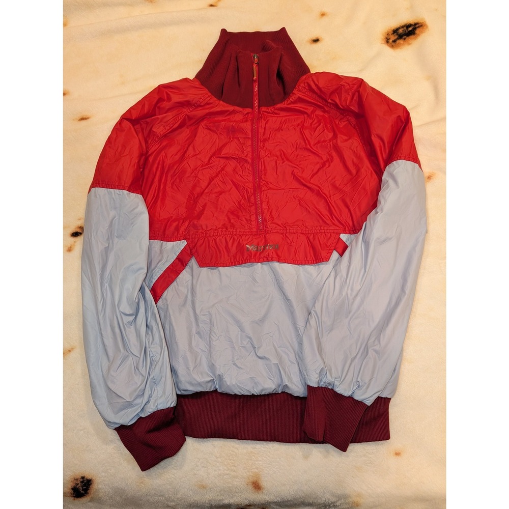 Marmot Anorak Mens XL Red Blue Colorblock Half Zip Windbreaker Pullover L31580